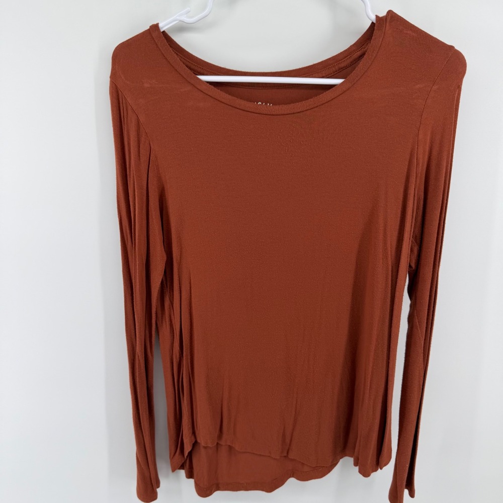 Aeropostale Seriously Soft Perfect Crew Long Sleeve Top Rust Brown Womens Medium - Picture 1 of 4